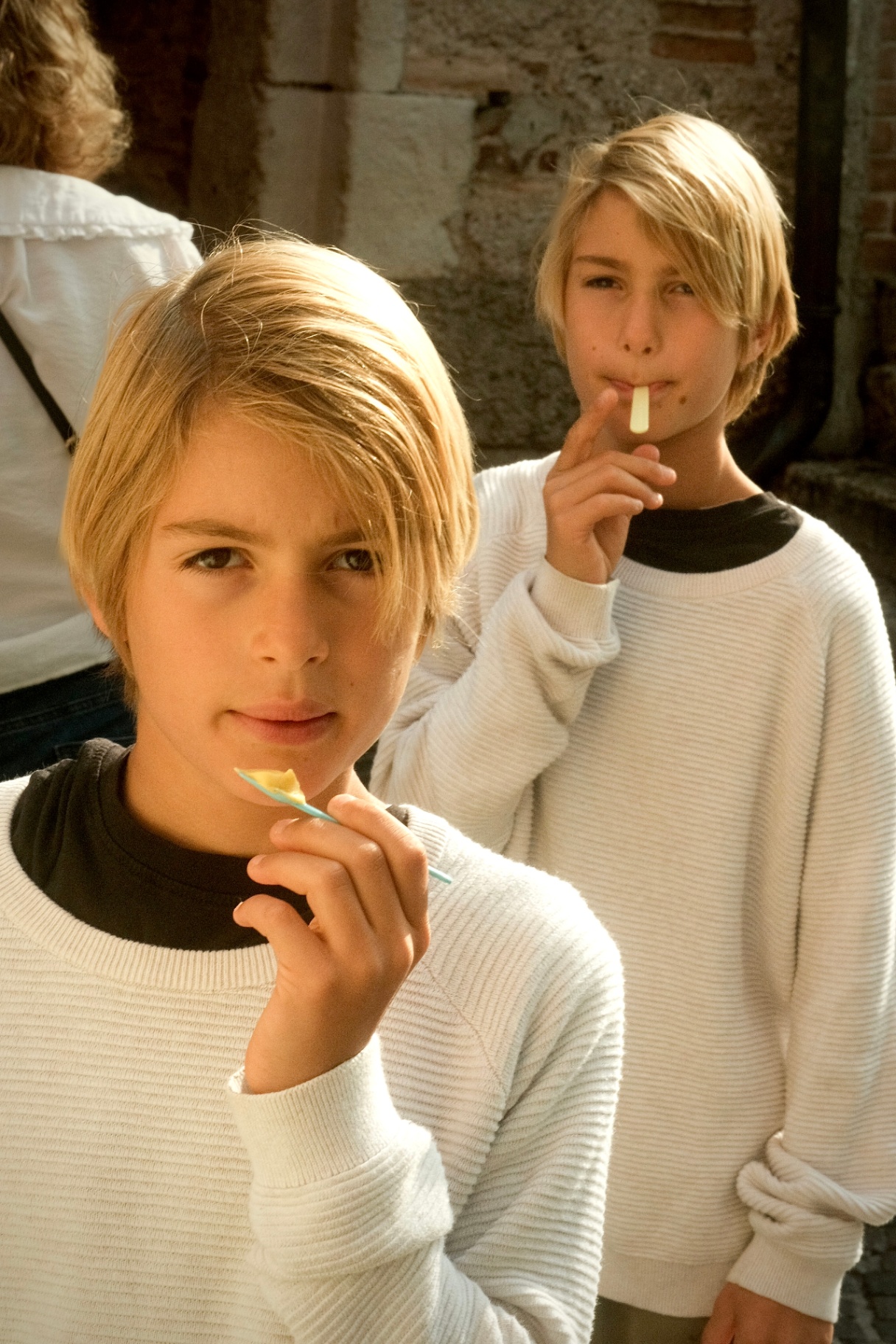Two boys with gelato in Verona